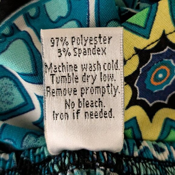 WIN WIN Pinwheel Sleeve Pullover Tunic; Teal Print w White Lace; Size L-XL - Picture 4 of 4